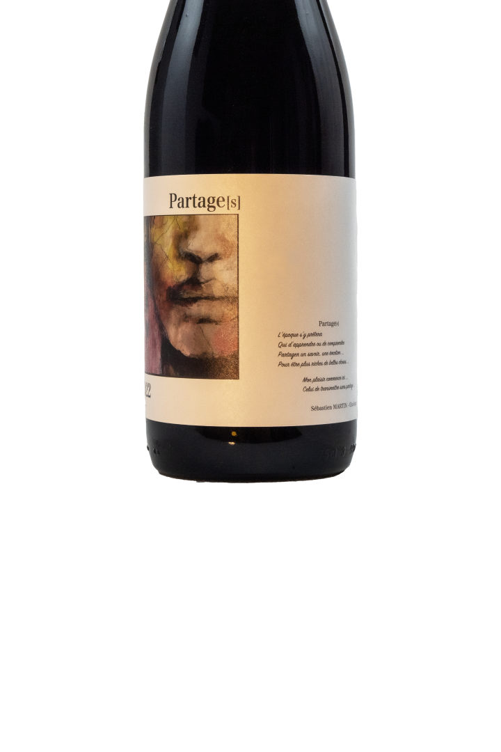 détail de l'étiquette de la cuvée Partage(s) vin des copains du Languedoc élevé en cuves pour émotions gastronomiques
